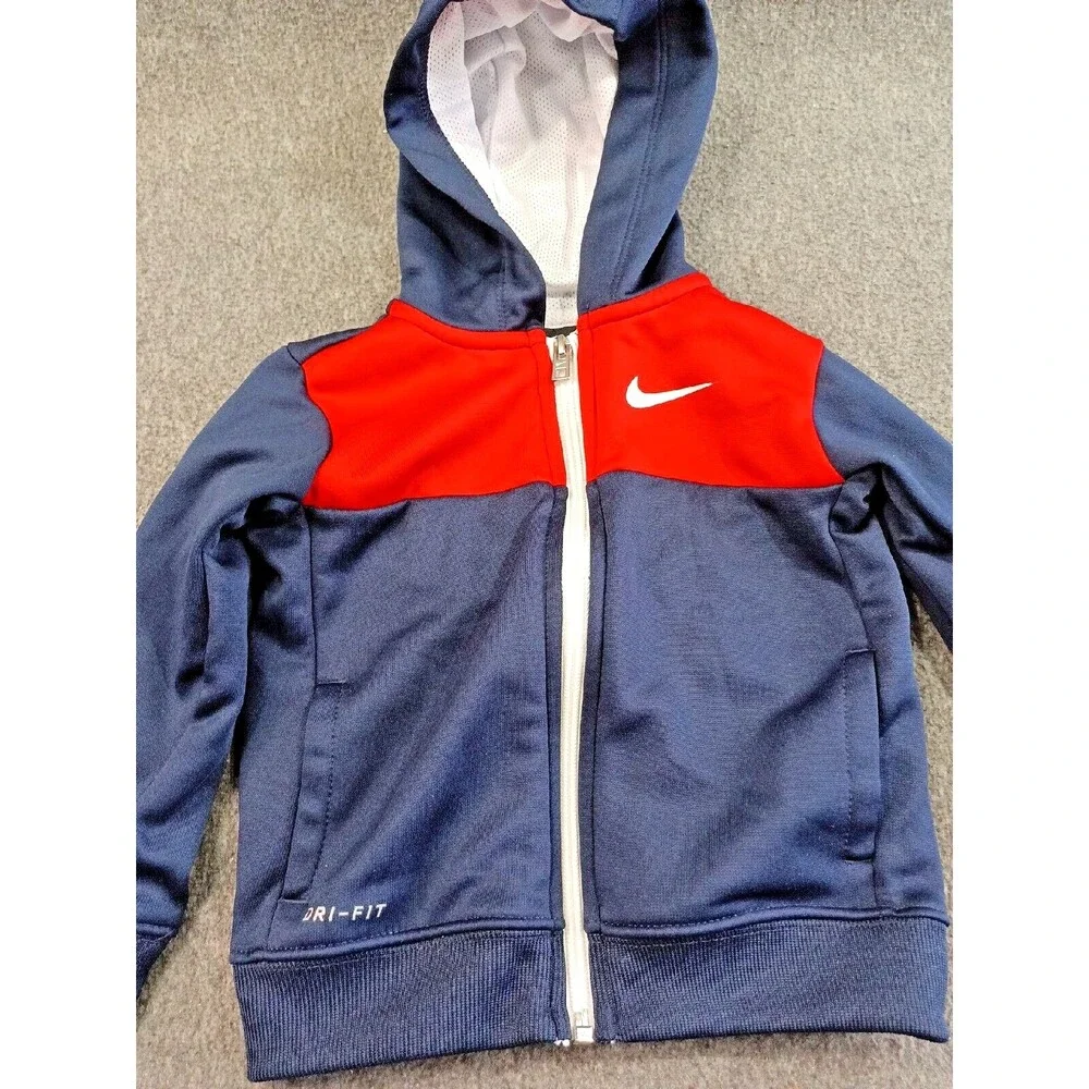 Nike Dri-Fit Boys 24M Blue Red Full Zip Hooded Jacket